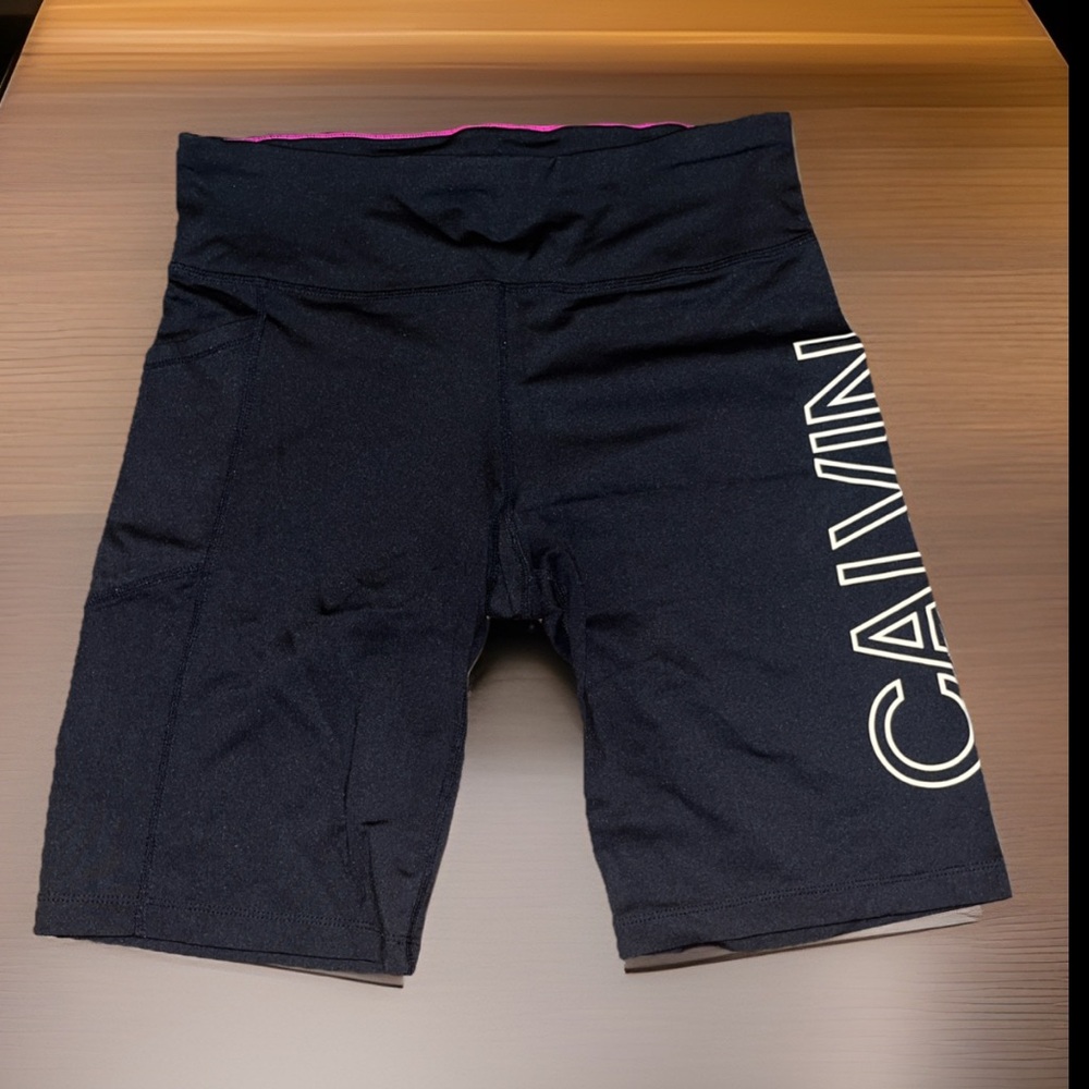 Calvin Klein Performance High Waist Athletic Bike Shorts Vertical "CALVIN" Logo